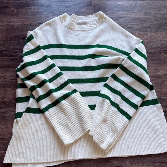 Sweaters - Green and white striped sweater #stripes